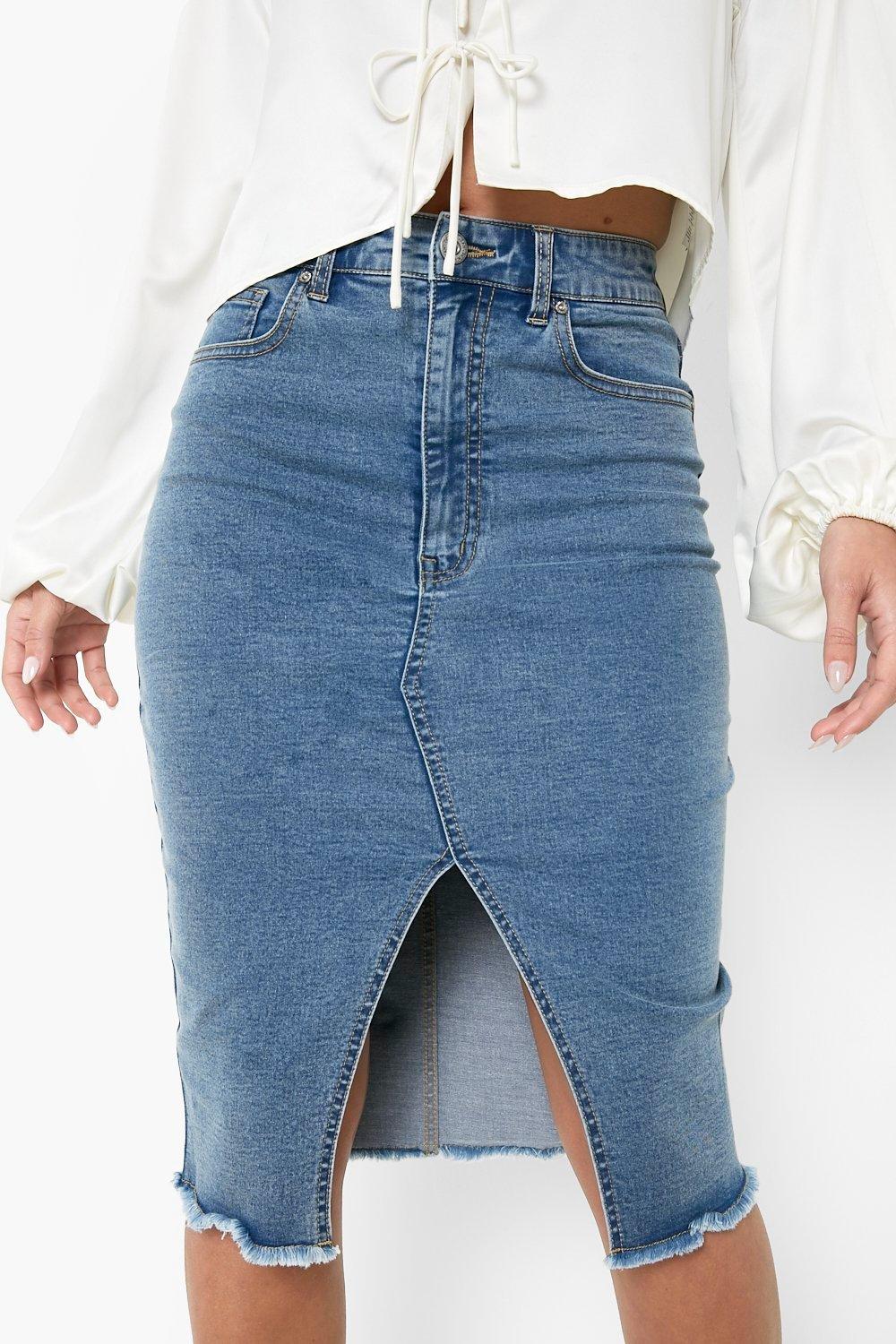 Knee length outlet denim skirt boohoo